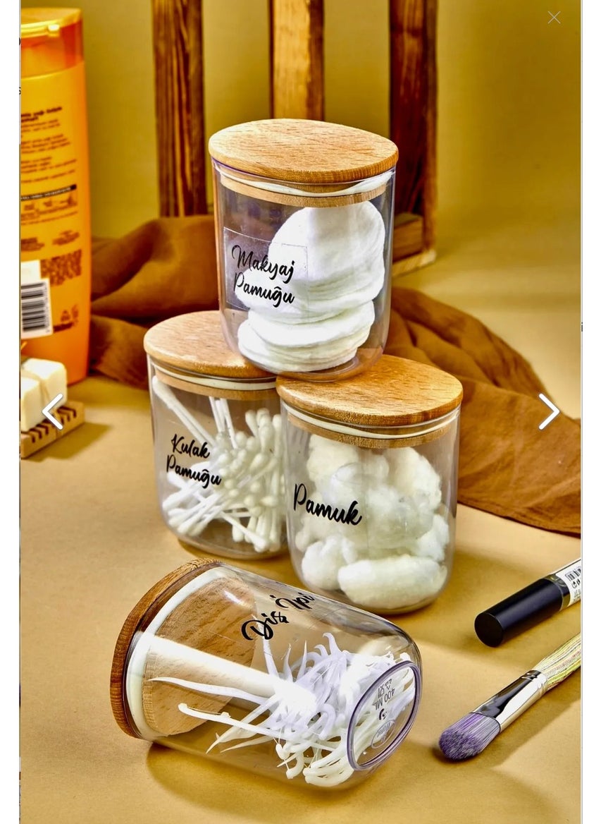 Fbz Home 4-Piece Wooden Cover Cotton Bud & Cotton & Make-up Cotton & Dental Floss Storage Box 400ML  - Image 1