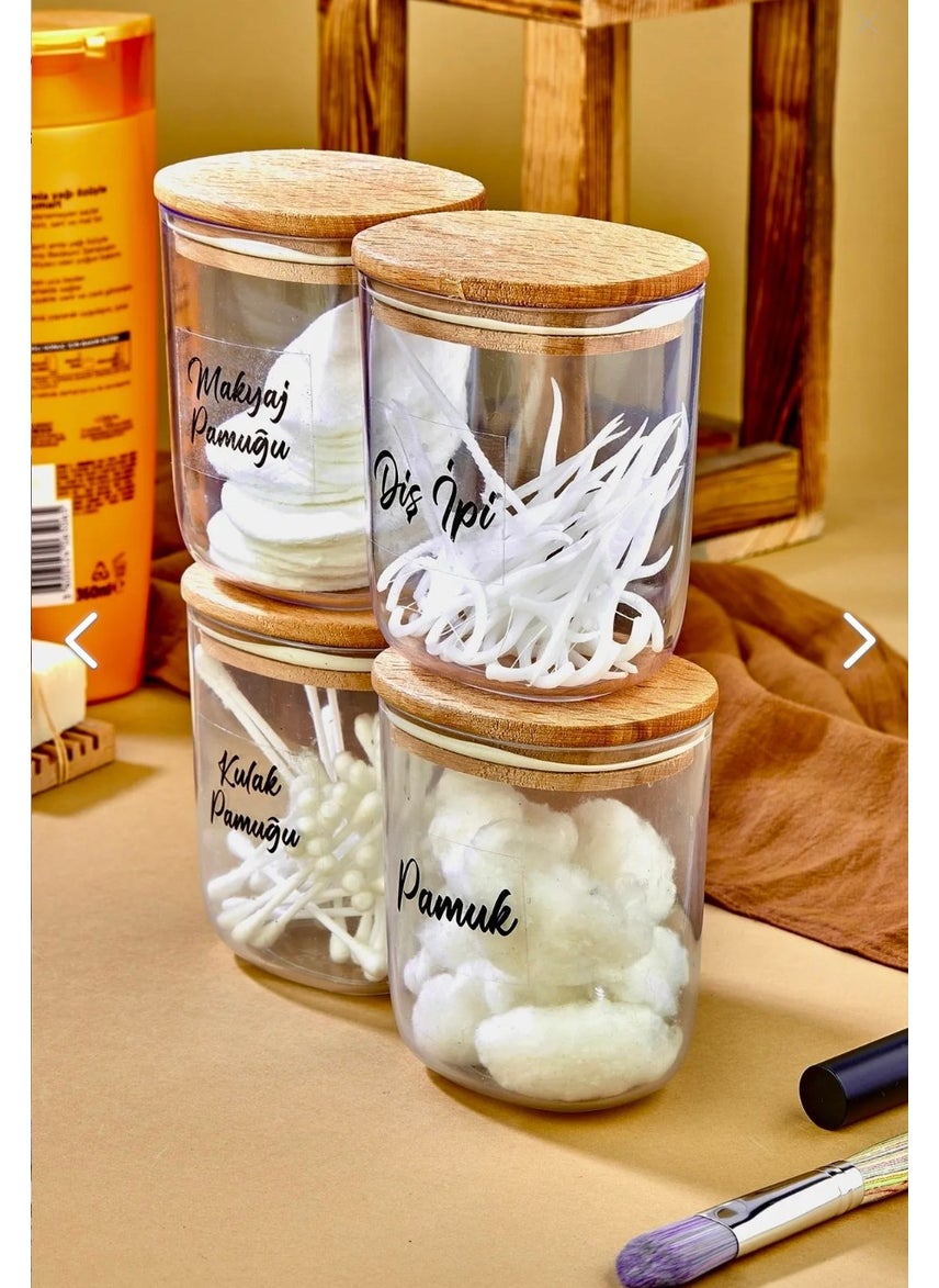 Fbz Home 4-Piece Wooden Cover Cotton Bud & Cotton & Make-up Cotton & Dental Floss Storage Box 400ML  - Image 4