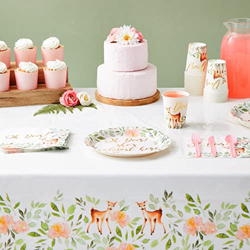 Sparkle and Bash Oh Deer Baby Shower Decoration Set Floral Deer Baby Shower Decorations for Girl Disposable Party Plates Napkins Party Cutlery Cups Pack of 145 Serves 24 Gold Pink - Image 5