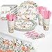 Sparkle and Bash Oh Deer Baby Shower Decoration Set Floral Deer Baby Shower Decorations for Girl Disposable Party Plates Napkins Party Cutlery Cups Pack of 145 Serves 24 Gold Pink - Image 4