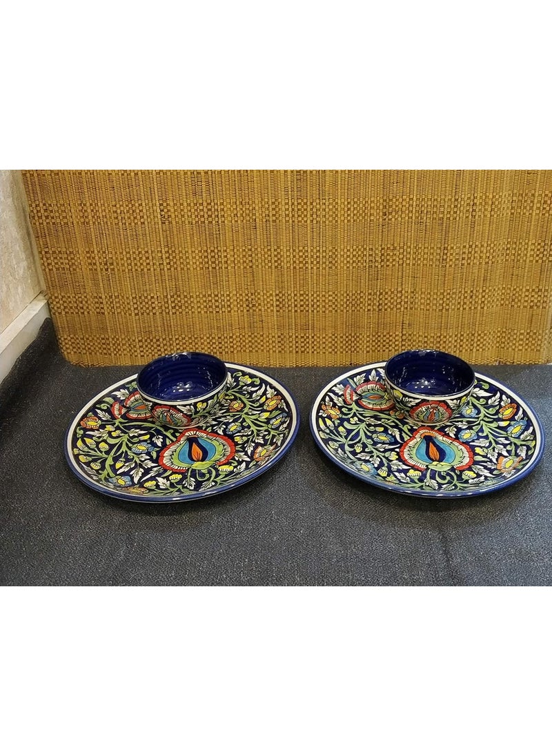 Caffeine Caffeine Ceramic Handmade Blue Jaipuri Combo Dinner Set (4 pcs.)  - Image 2