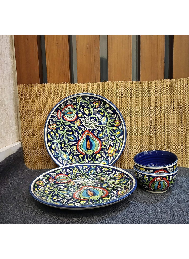 Caffeine Caffeine Ceramic Handmade Blue Jaipuri Combo Dinner Set (4 pcs.)  - Image 1