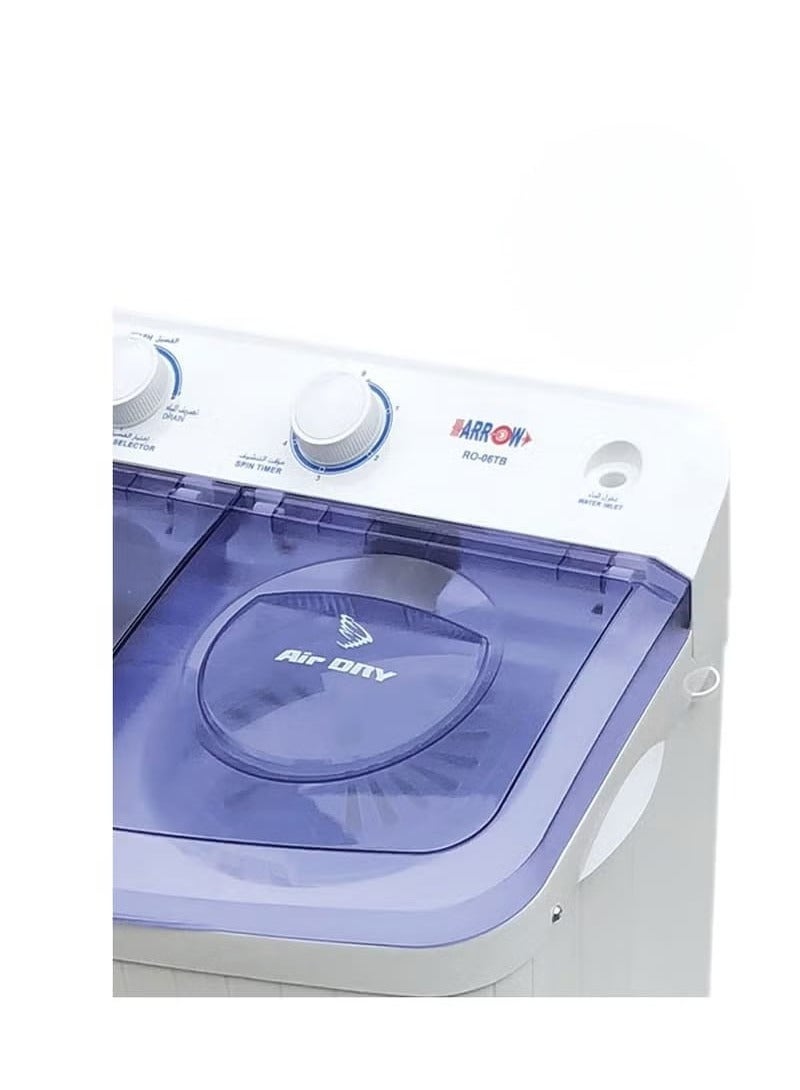 Arrow 12 KG Twin Tub Semi-Automatic Washing Machine, 7 KG Spin Capacity, 480W Washing Power, 15-Minute Washer Timer, White Color | Model No: RO-12TTB  - Image 3