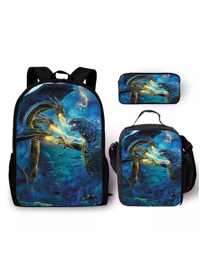 Godzilla New Godzilla Student Backpack Three-piece Set 29*16*42cm