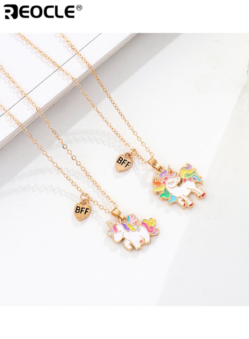 REOCLE 2PCS Kids' Matching Necklaces Unicorn Pendant Chain Jewelry Casual Daily Wear Friendship Accessories - Image 1