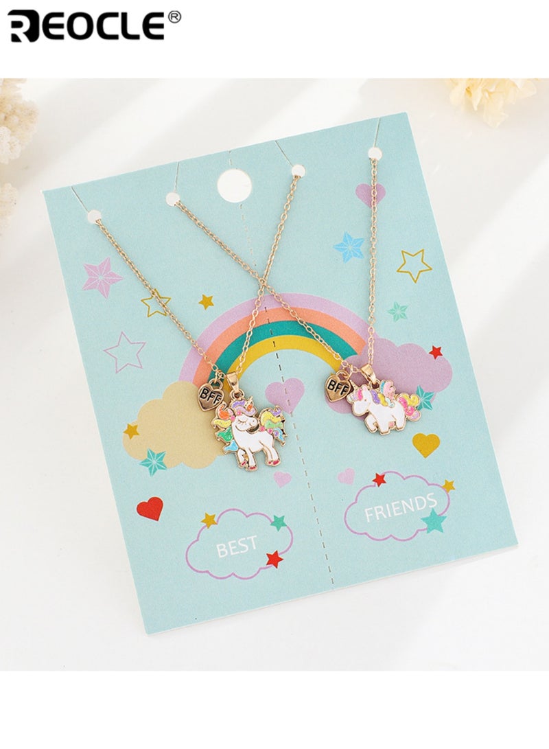 REOCLE 2PCS Kids' Matching Necklaces Unicorn Pendant Chain Jewelry Casual Daily Wear Friendship Accessories - Image 5