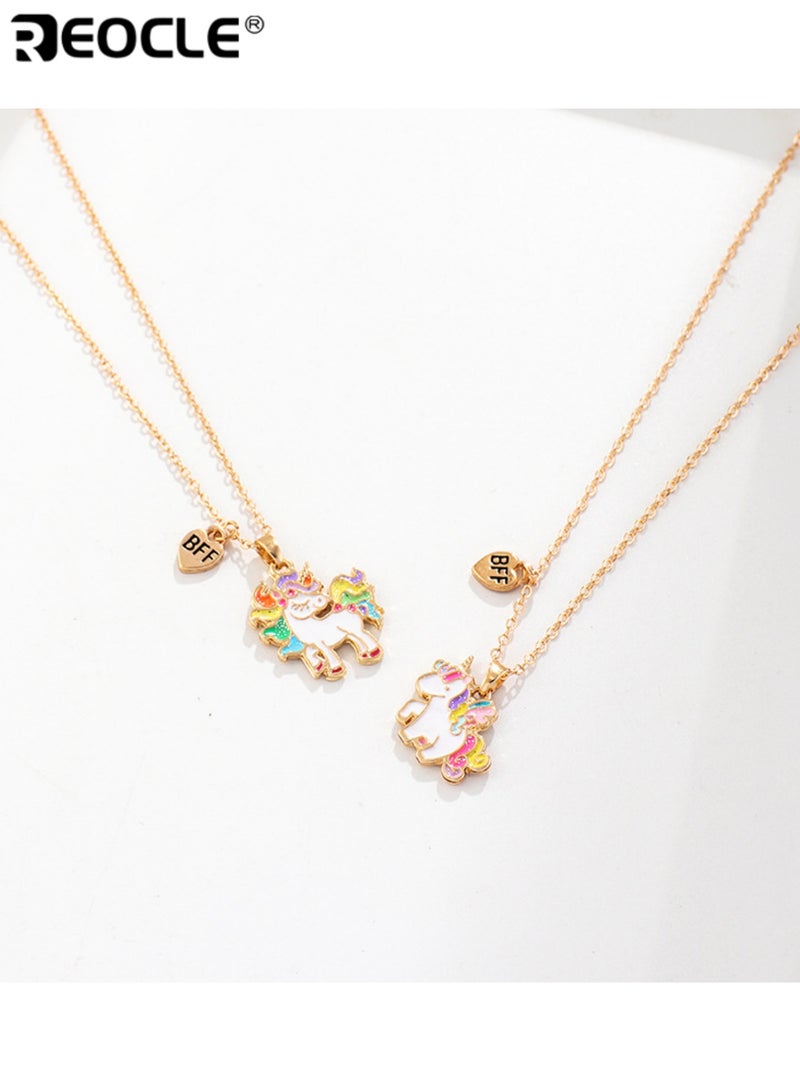 REOCLE 2PCS Kids' Matching Necklaces Unicorn Pendant Chain Jewelry Casual Daily Wear Friendship Accessories - Image 3