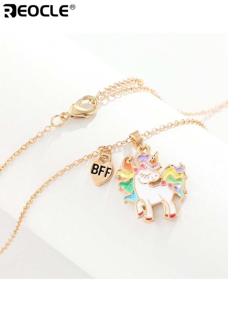 REOCLE 2PCS Kids' Matching Necklaces Unicorn Pendant Chain Jewelry Casual Daily Wear Friendship Accessories - Image 4