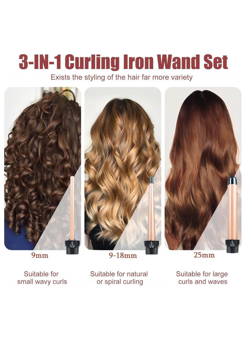 PANDA JOJO 3 in 1 Curling Wand Set - Hair Waver Curling Iron for Women with 3 Interchangable Ceramic Beach Waves Wands 9mm to 25mm Fast Heating Up Hair Curler - Image 2