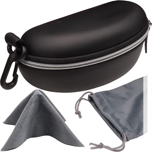 MyEyeglassCase Extra Large & Long Sunglasses case, EVA Zipper Snow Goggles - Semi Hard Glasses Case Compact & Lightweight with belt Clip and cloth (B701 XL Blk & Grey) - Image 1