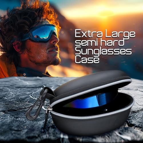 MyEyeglassCase Extra Large & Long Sunglasses case, EVA Zipper Snow Goggles - Semi Hard Glasses Case Compact & Lightweight with belt Clip and cloth (B701 XL Blk & Grey) - Image 2