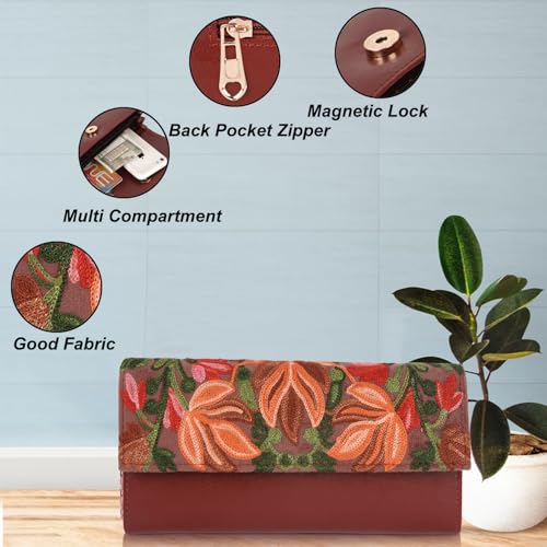 EVEDA Women Gorgeous Embrodeiry Clutch Ladies Party Wedding Purse Bag (Maroon) - Image 2