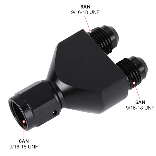 Podavelle 6AN Female to Parallel Dual 6AN Male Y Block Fuel Fitting Splitter Adapter Connector Aluminum Black - Image 3