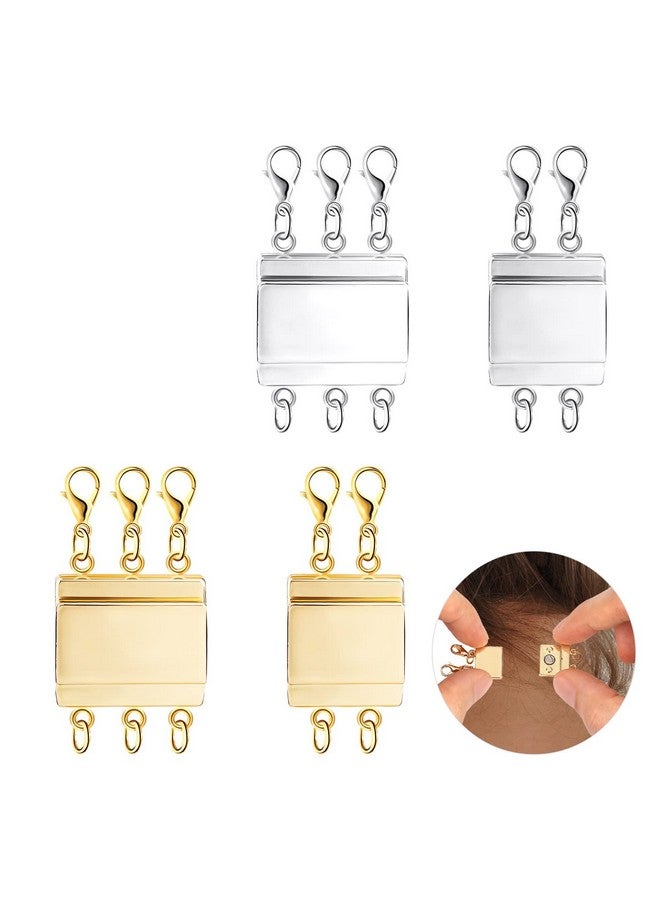 KINBOM 4Pcs Layered Necklace Clasps Layering Magnetic Necklace Detangler Jewelry Connectors Magnetic Necklace Separator For Layering Jewelry Diy (2/3 Strands Silver And Golden) - Image 1