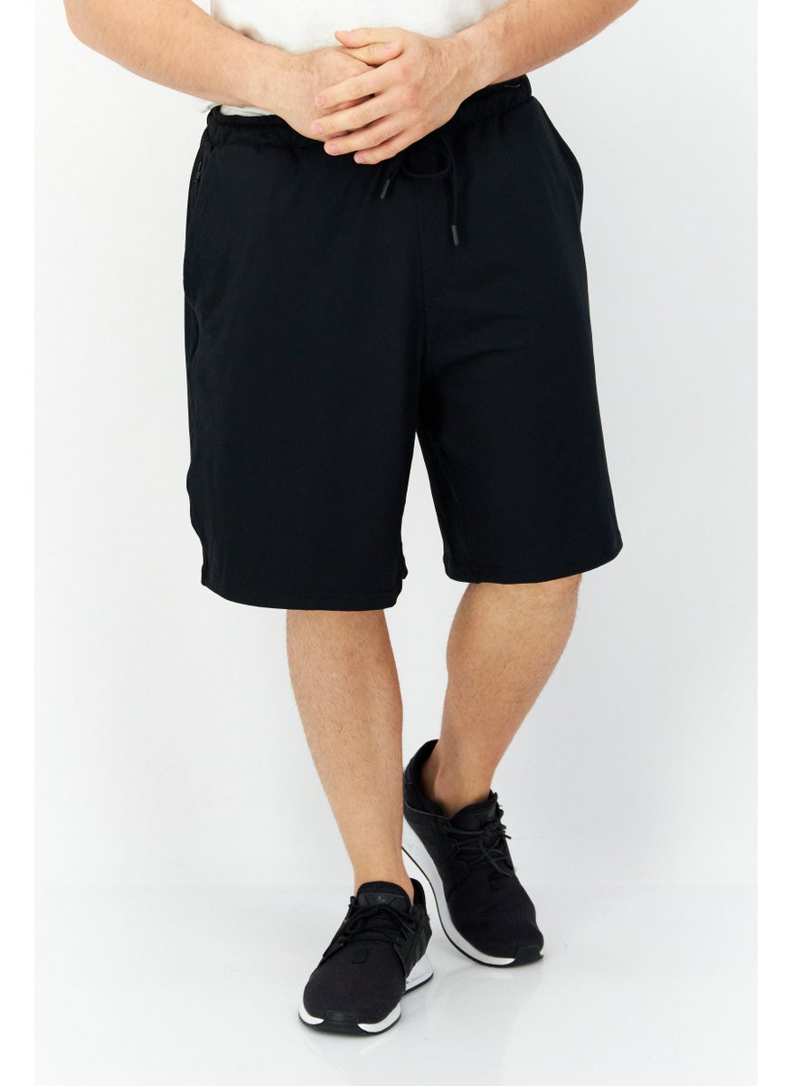 Men 2 Pack Drawstring Plain Basic Shorts, Black/Blue