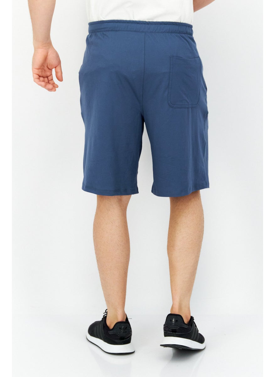 Men 2 Pack Drawstring Plain Basic Shorts, Black/Blue