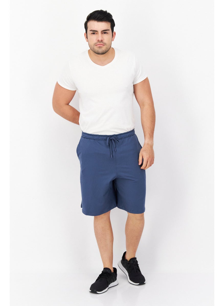 Men 2 Pack Drawstring Plain Basic Shorts, Black/Blue