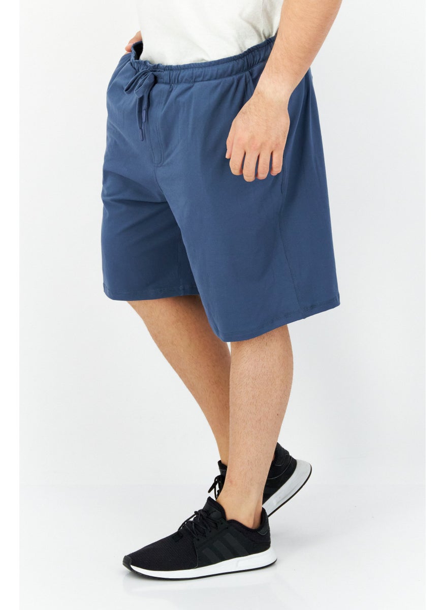 Men 2 Pack Drawstring Plain Basic Shorts, Black/Blue
