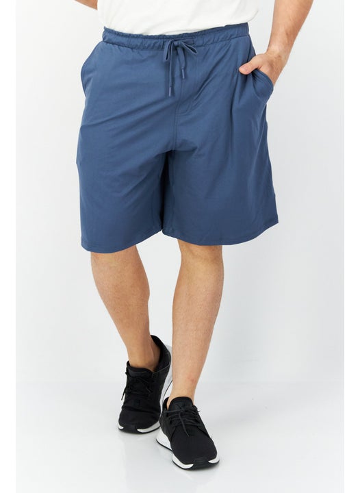 Men 2 Pack Drawstring Plain Basic Shorts, Black/Blue