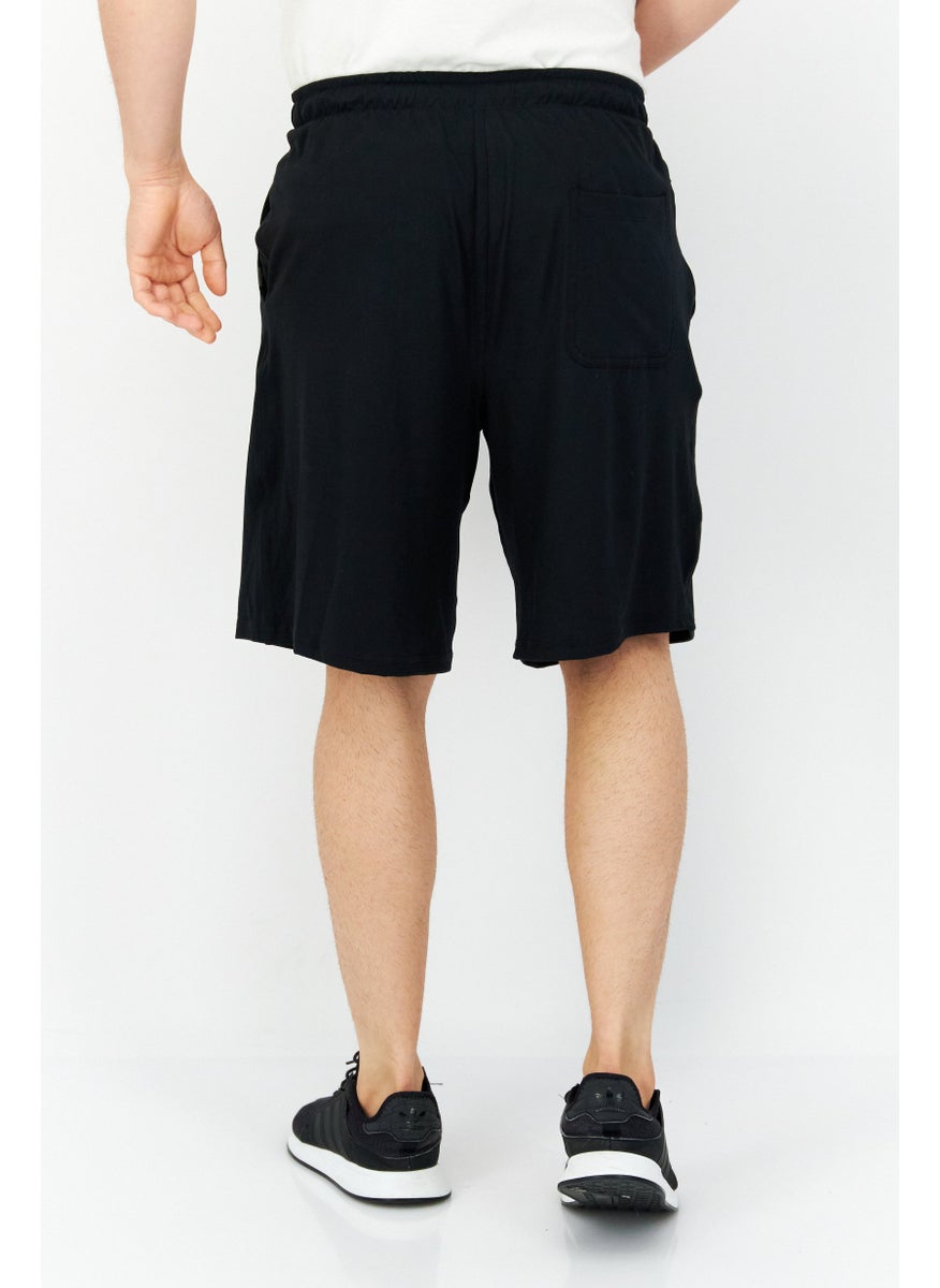 Men 2 Pack Drawstring Plain Basic Shorts, Black/Blue
