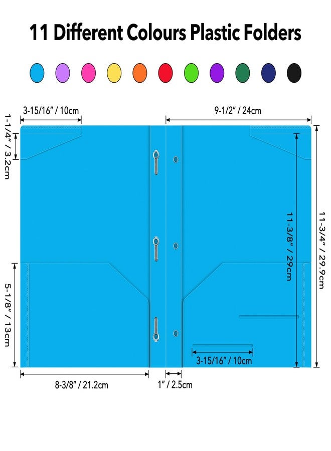 CYFUN DESIGN 12 Pack Heavy Duty Plastic Pocket Folder with Prongs and Clear Front Pocket, 3 Pockets Folders with 3 Prongs and 2 Card Slot, Dark Green File Folders Fit Letter Size Paper for Office School Business - Image 5