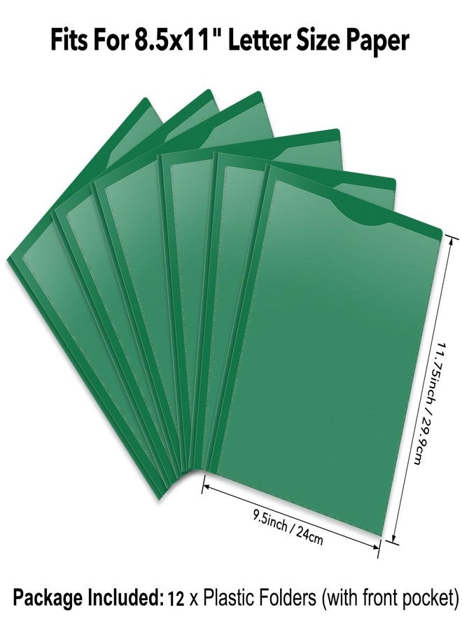 CYFUN DESIGN 12 Pack Heavy Duty Plastic Pocket Folder with Prongs and Clear Front Pocket, 3 Pockets Folders with 3 Prongs and 2 Card Slot, Dark Green File Folders Fit Letter Size Paper for Office School Business - Image 4