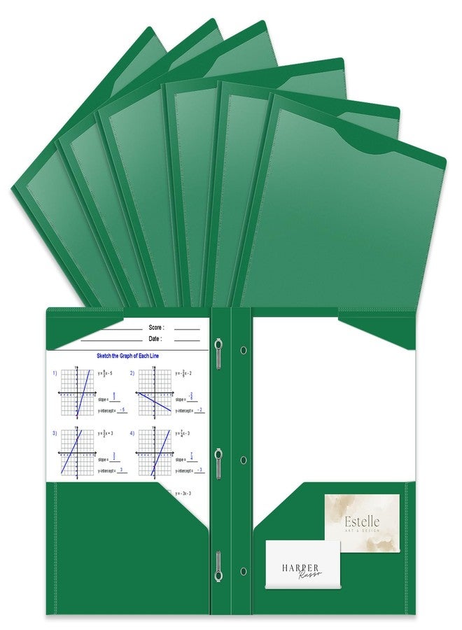 CYFUN DESIGN 12 Pack Heavy Duty Plastic Pocket Folder with Prongs and Clear Front Pocket, 3 Pockets Folders with 3 Prongs and 2 Card Slot, Dark Green File Folders Fit Letter Size Paper for Office School Business - Image 1