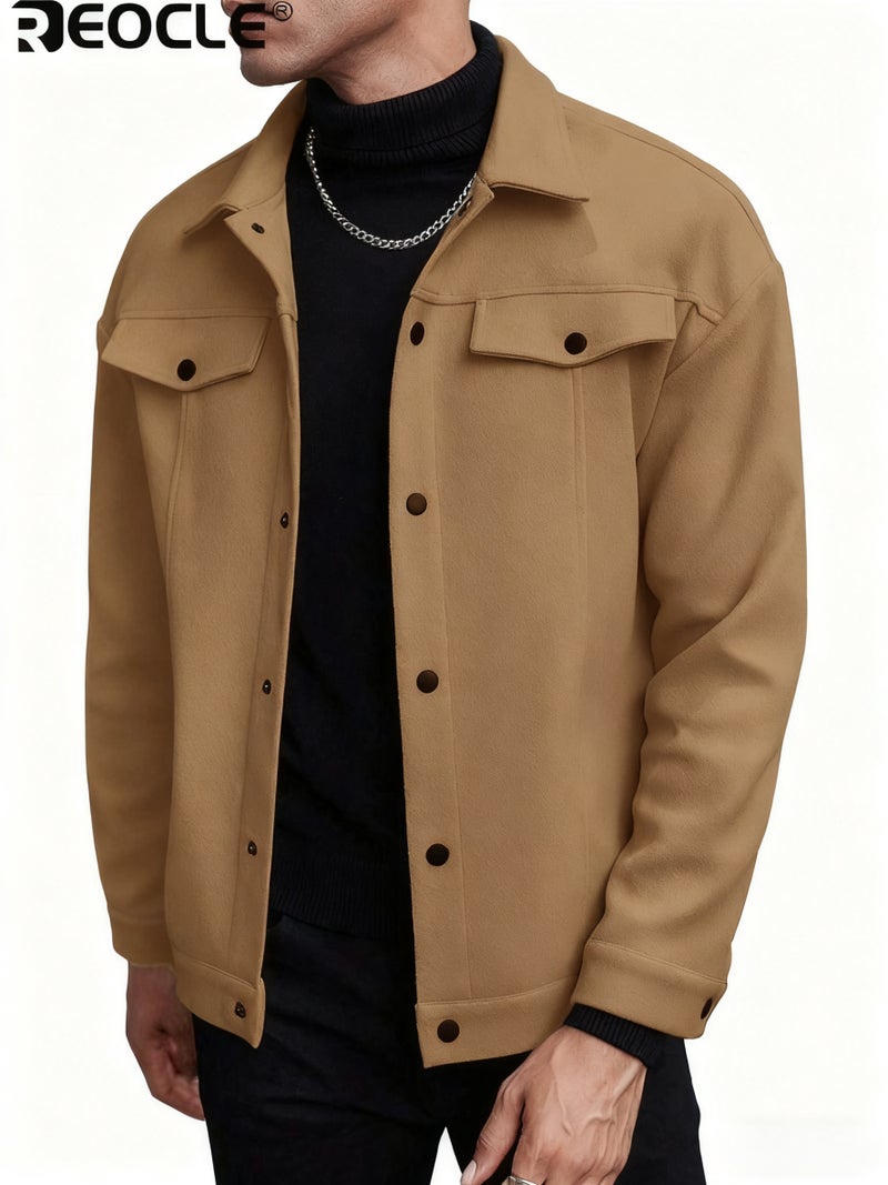 ريوكل سترة رجالية بياقة بطية وتصميم متعدد الاستخدامات معطف كاجوال للعمل بحماية من البرد لفصلي الخريف والشتاء بأسلوب رياضي - Image 3