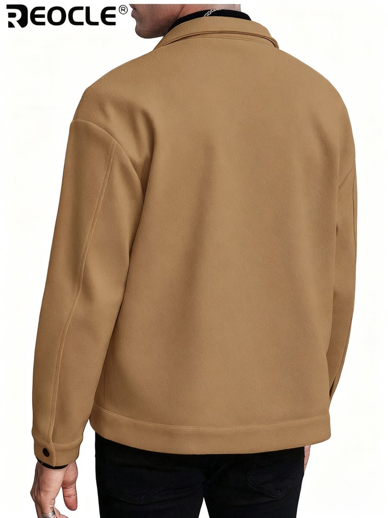 ريوكل سترة رجالية بياقة بطية وتصميم متعدد الاستخدامات معطف كاجوال للعمل بحماية من البرد لفصلي الخريف والشتاء بأسلوب رياضي - Image 2