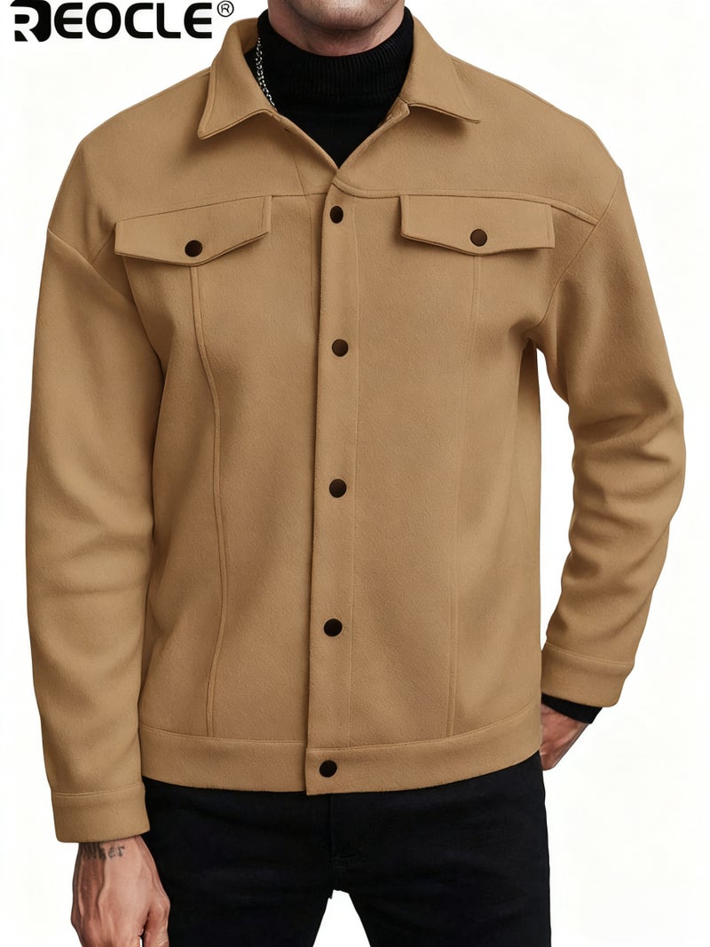 ريوكل سترة رجالية بياقة بطية وتصميم متعدد الاستخدامات معطف كاجوال للعمل بحماية من البرد لفصلي الخريف والشتاء بأسلوب رياضي - Image 1