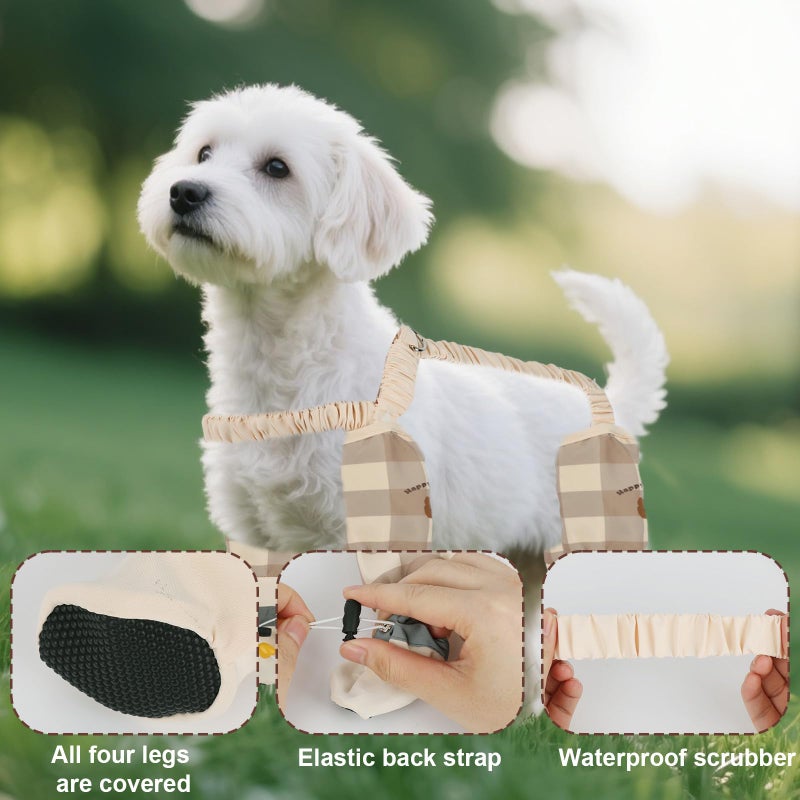 Penitue Anti-Dirt Pants for Small Dogs, Waterproof Dog Pants Dust Free Full-Leg Protective Dog Suspender Rain Boots Leggings Anti-Slip Paw Protector Shoes for 6-11 lbs Pets Outdoor Hiking Walking (Plaid) - Image 5