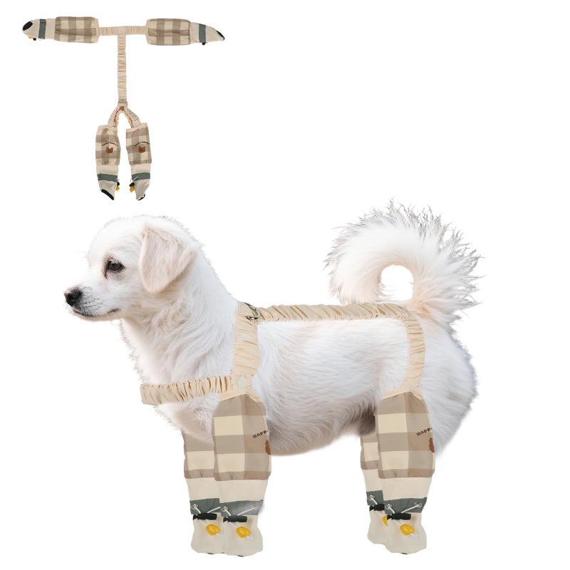 Penitue Anti-Dirt Pants for Small Dogs, Waterproof Dog Pants Dust Free Full-Leg Protective Dog Suspender Rain Boots Leggings Anti-Slip Paw Protector Shoes for 6-11 lbs Pets Outdoor Hiking Walking (Plaid) - Image 1