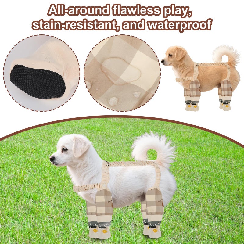 Penitue Anti-Dirt Pants for Small Dogs, Waterproof Dog Pants Dust Free Full-Leg Protective Dog Suspender Rain Boots Leggings Anti-Slip Paw Protector Shoes for 6-11 lbs Pets Outdoor Hiking Walking (Plaid) - Image 4