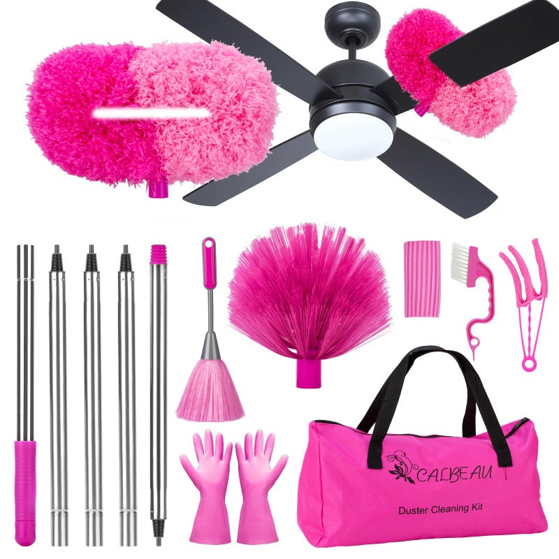 CALBEAU Ceiling Fan Cleaner Duster with 60 inch Extension Pole, Dusters for Cleaning High Ceiling Fan Blades, Dusters Kit with Storage Bag, Cleaning Tools for Families (13pcs) - Image 1