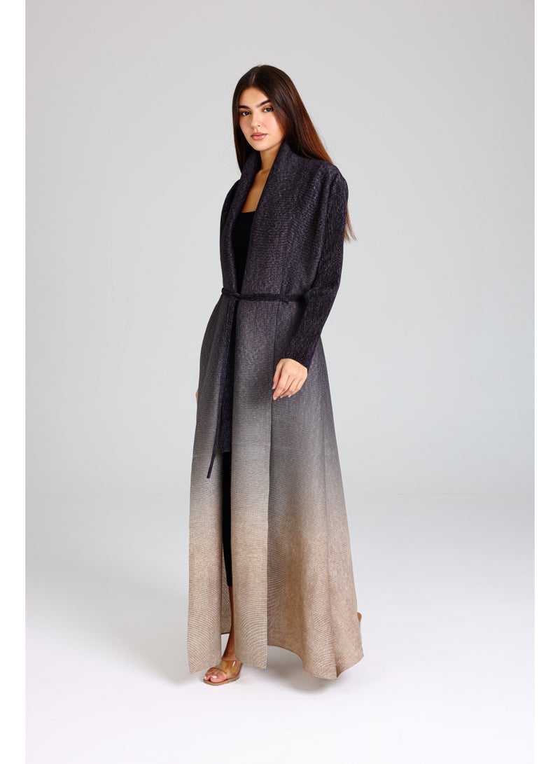 IKKXA Ombre Colored Mid Belted Abaya ABY1177 Grey - Image 5