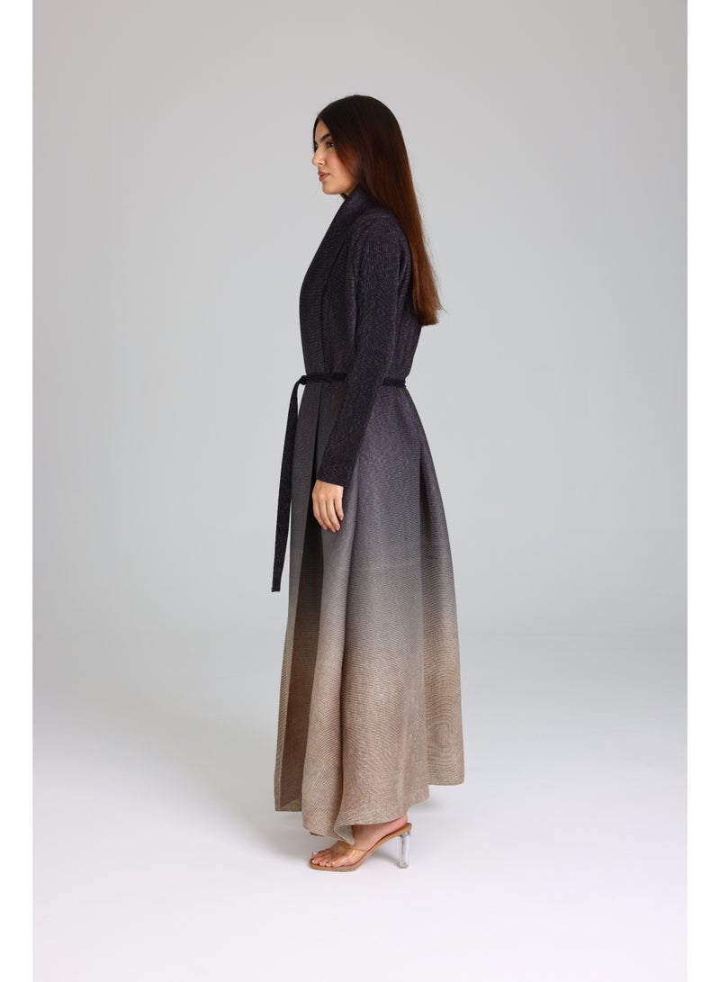 IKKXA Ombre Colored Mid Belted Abaya ABY1177 Grey - Image 3