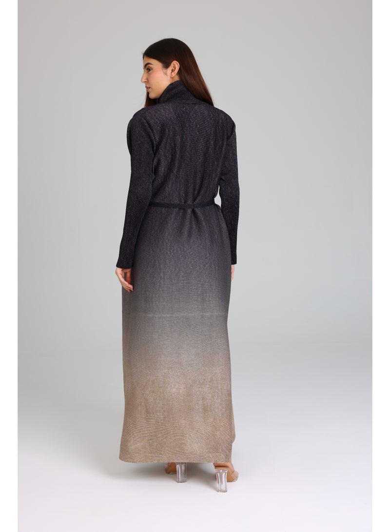IKKXA Ombre Colored Mid Belted Abaya ABY1177 Grey - Image 4