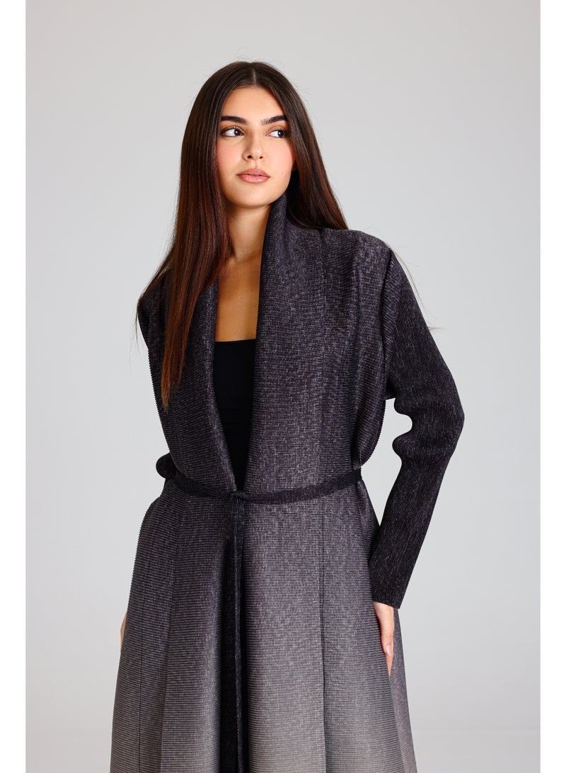 IKKXA Ombre Colored Mid Belted Abaya ABY1177 Grey - Image 2