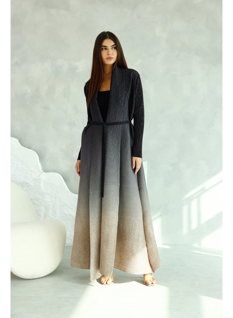 IKKXA Ombre Colored Mid Belted Abaya ABY1177 Grey - Image 1