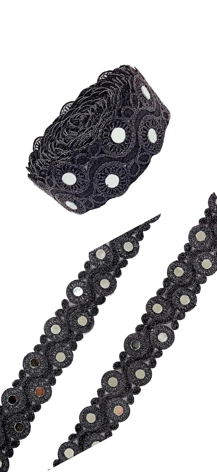 Balar Creation Gorgeous 10mm Lace Border Roll for Sarees Dresses and Home Decor Perfect for Sewing and Adding Gota Patti and Zari Embellishments Black - Image 2