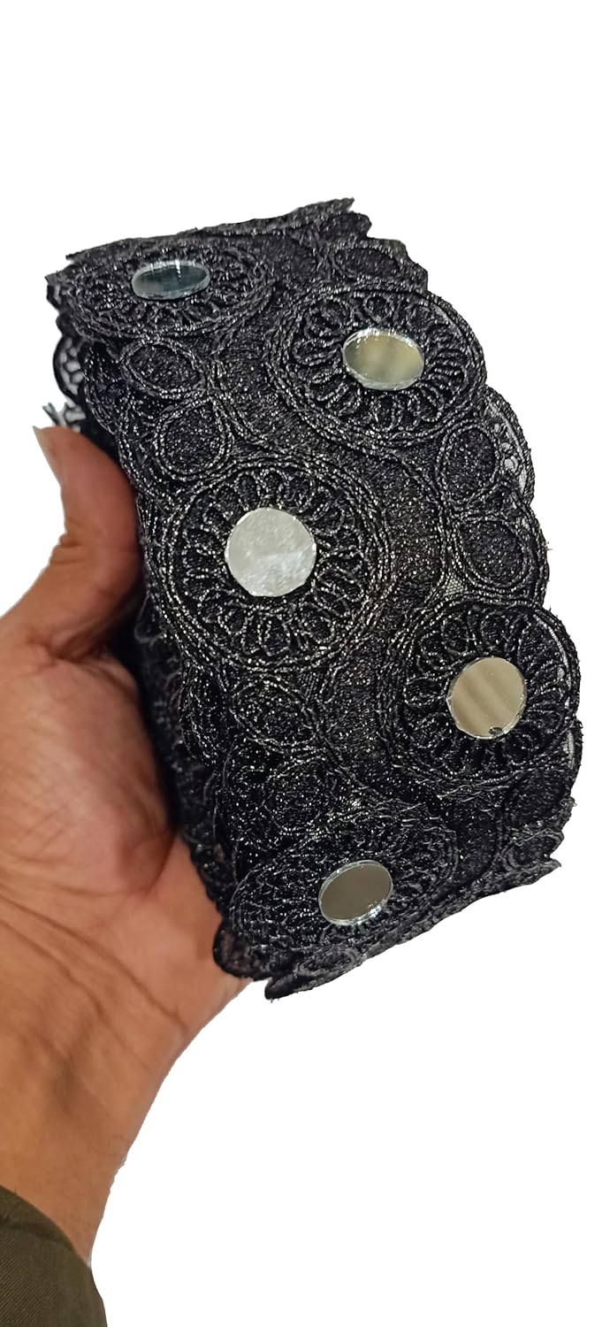 Balar Creation Gorgeous 10mm Lace Border Roll for Sarees Dresses and Home Decor Perfect for Sewing and Adding Gota Patti and Zari Embellishments Black - Image 4