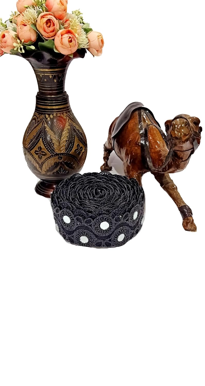 Balar Creation Gorgeous 10mm Lace Border Roll for Sarees Dresses and Home Decor Perfect for Sewing and Adding Gota Patti and Zari Embellishments Black - Image 3