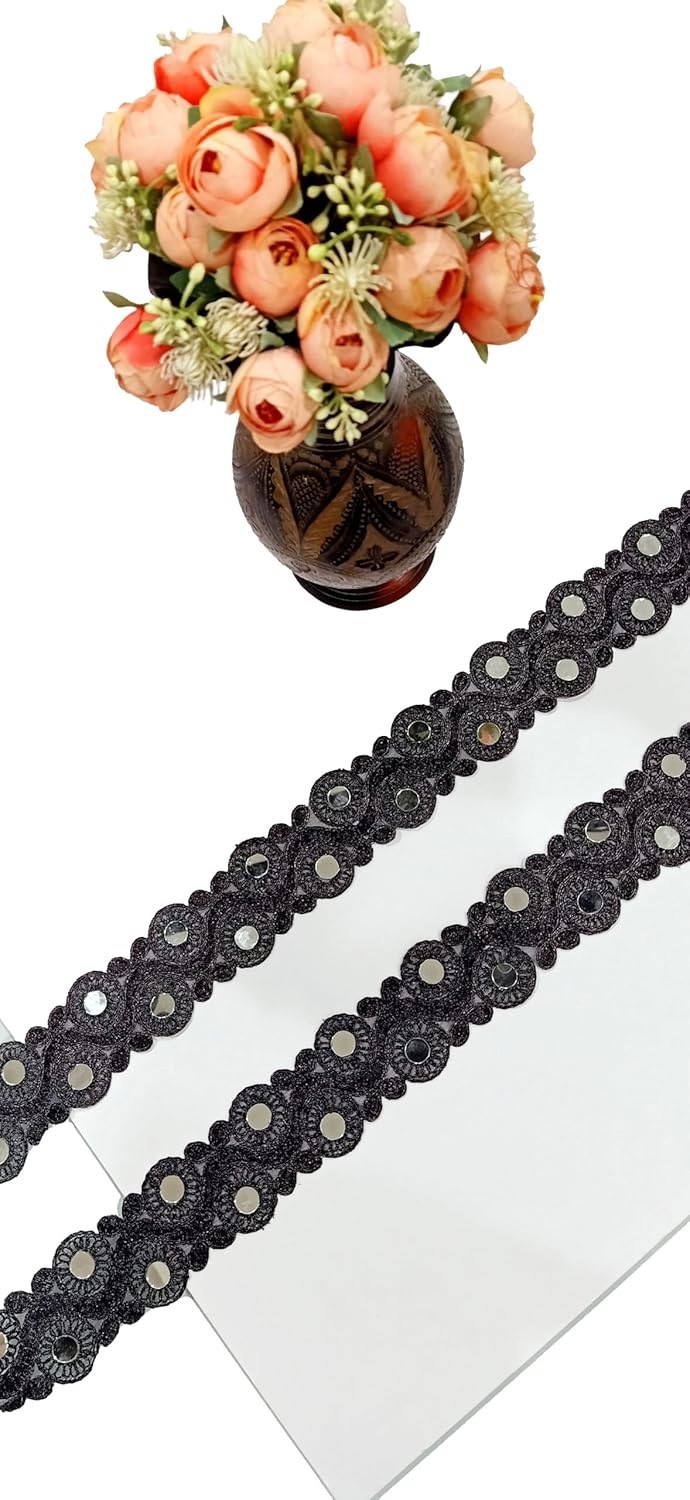 Balar Creation Gorgeous 10mm Lace Border Roll for Sarees Dresses and Home Decor Perfect for Sewing and Adding Gota Patti and Zari Embellishments Black - Image 1