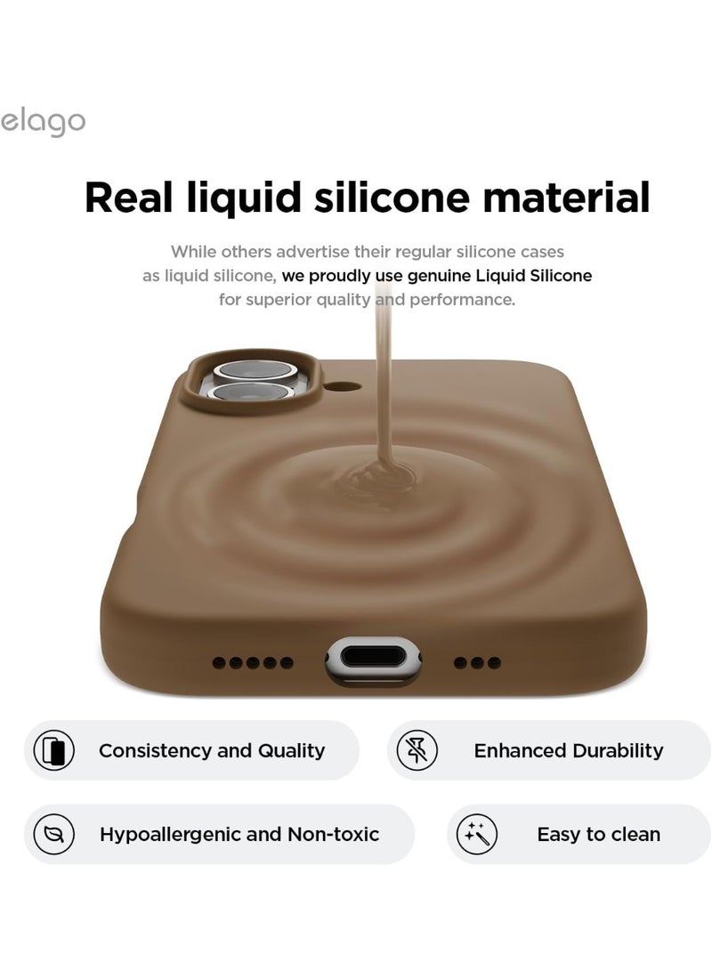 Elago Liquid Silicone for iPhone 16 Case Cover Full Body Protection, Shockproof, Slim, Anti-Scratch Soft Microfiber Lining - Brown - Image 3