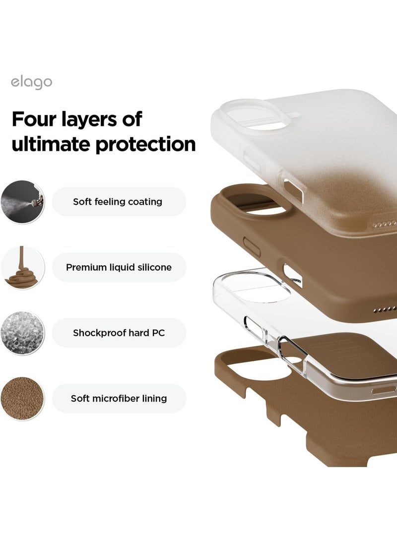 Elago Liquid Silicone for iPhone 16 Case Cover Full Body Protection, Shockproof, Slim, Anti-Scratch Soft Microfiber Lining - Brown - Image 4