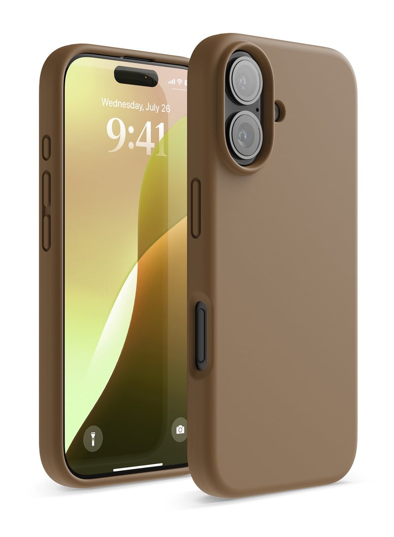Elago Liquid Silicone for iPhone 16 Case Cover Full Body Protection, Shockproof, Slim, Anti-Scratch Soft Microfiber Lining - Brown - Image 1