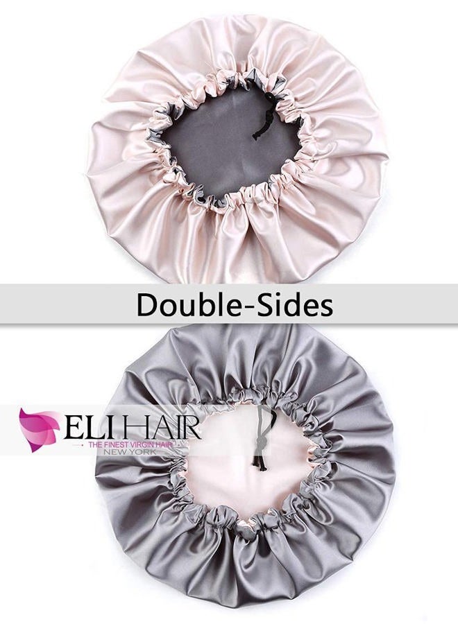 ELIHAIR Stain Bonnet Silk Sleep Cap Adjustable Satin Cap for Night Sleeping Hair Bonnet Reversible Double Layer Champagne/Grey - Image 3