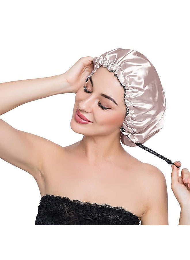 ELIHAIR Stain Bonnet Silk Sleep Cap Adjustable Satin Cap for Night Sleeping Hair Bonnet Reversible Double Layer Champagne/Grey - Image 4
