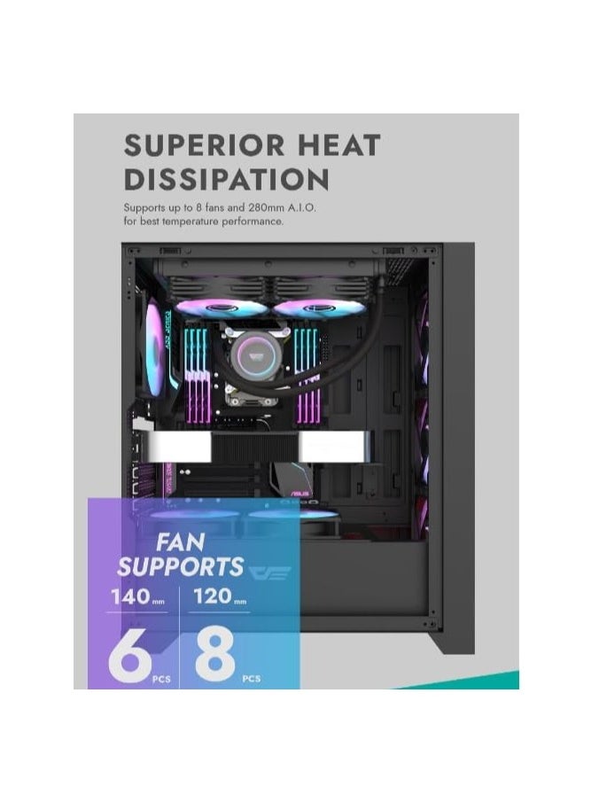aigo Darkflash DRX70 Glass ATX/M-ATX/Mini-ITX Gaming PC Case with Pre- Installed 4*120mm ARGB Fans,  Magnetic Detachable Front Tempered Glass panel, Supports 280mm Radiators, USB 3.0, 7 PCI Slots  - Image 4