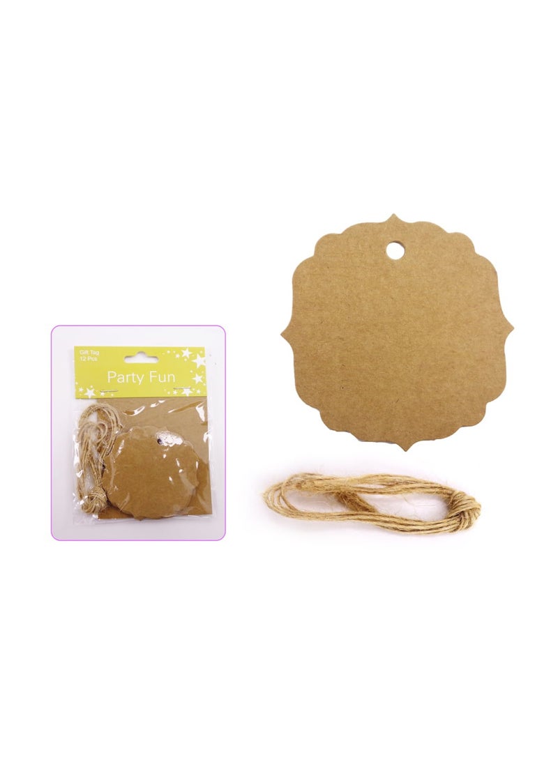 PARTY FUN Plain Gift Tag Set 12pcs, Brown Color Simple Elegance for Your Gift Giving  - Image 2